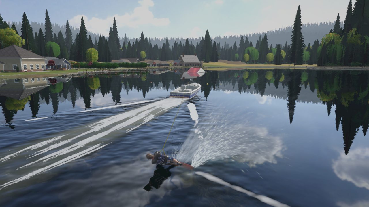 Chase camera view of the skier behind the boat